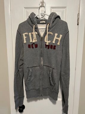 Abercrombie & Fitch Charcoal Gray Zip Hoodie with Contrast Lettering